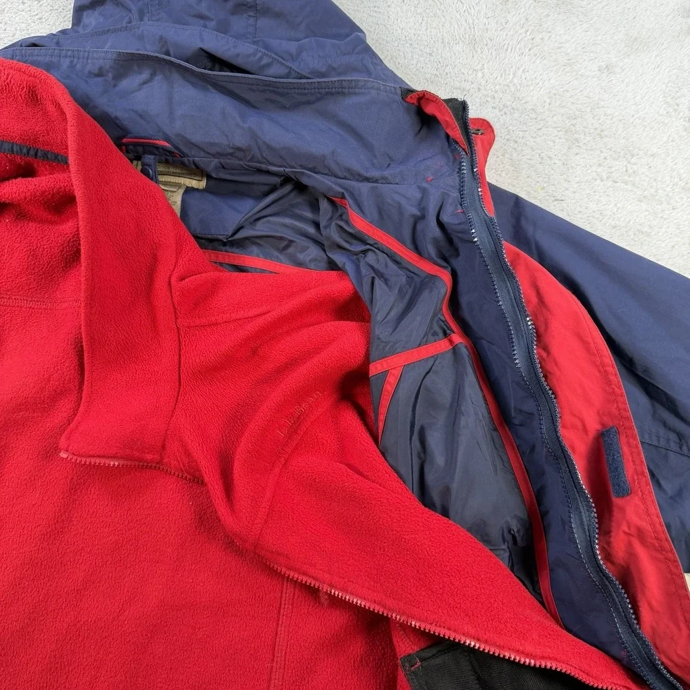 LL Bean Jacket Mens Large Navy 3 in 1 Fleece Hooded Full Zip Pocket Polartec